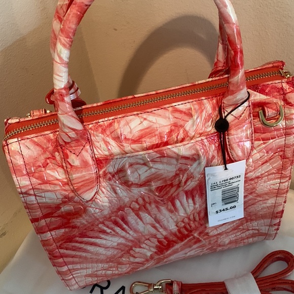 Brahmin Melbourne Small Pink Flamingo Caroline Crocodile-Embossed Satchel Bag - Picture 9 of 15